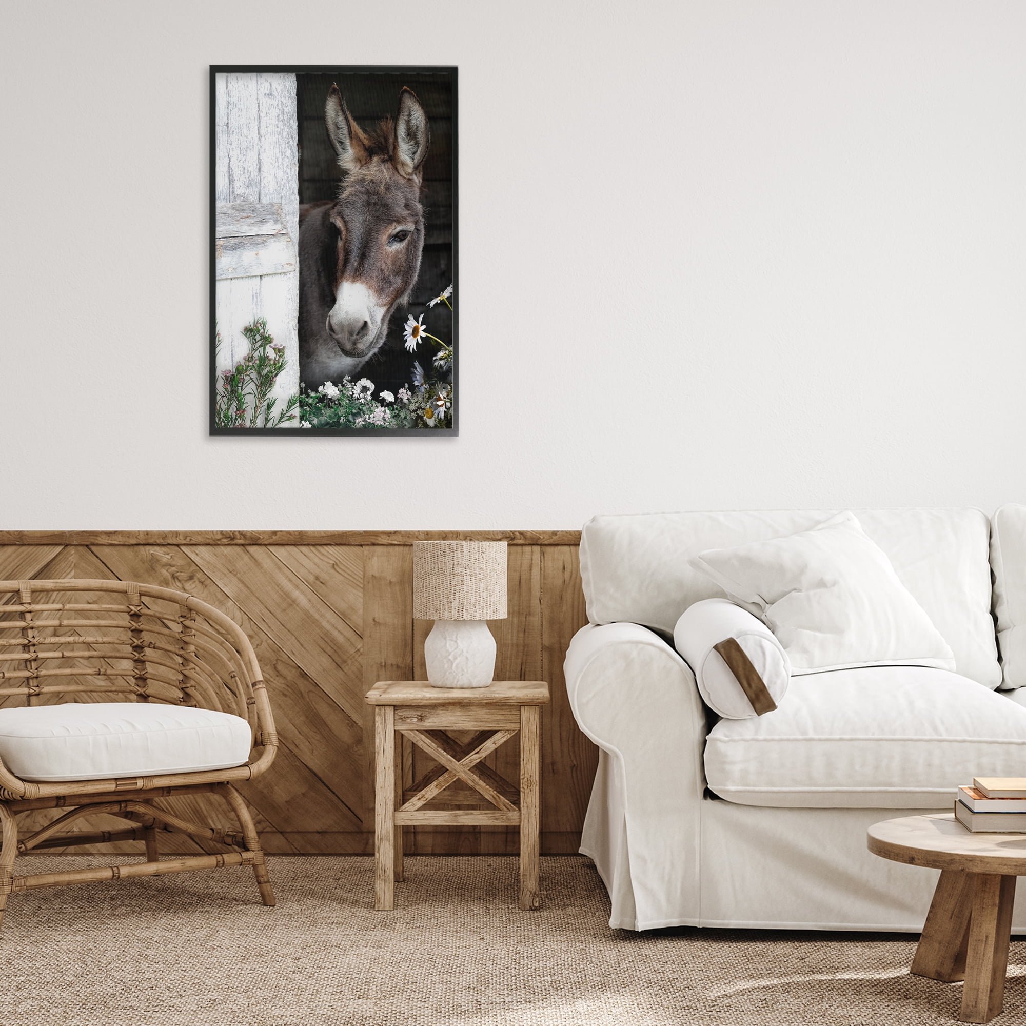 Stupell Industries Gentle Donkey Peering from Barn Black Framed Giclee Art, design by CAD Designs