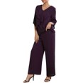 thumbnail image 4 of INSPIRE CHIC Women's Mother of Bride Sets Chiffon Ruffles V Neck Top Wide Legs Pantsuits Wedding Guest 2 Pieces Pants Suits 2XL Dark Purple, 4 of 6
