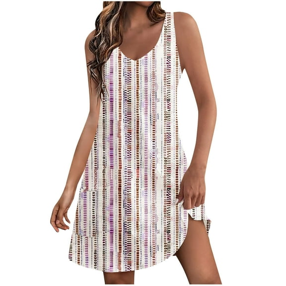 Ruimatai Women's Casual Summer Dress With Pockets Boho Beach T-Shirt Dress V Neck Loose Tank Dress Lightweight Comfortable for Dating Party Vacation