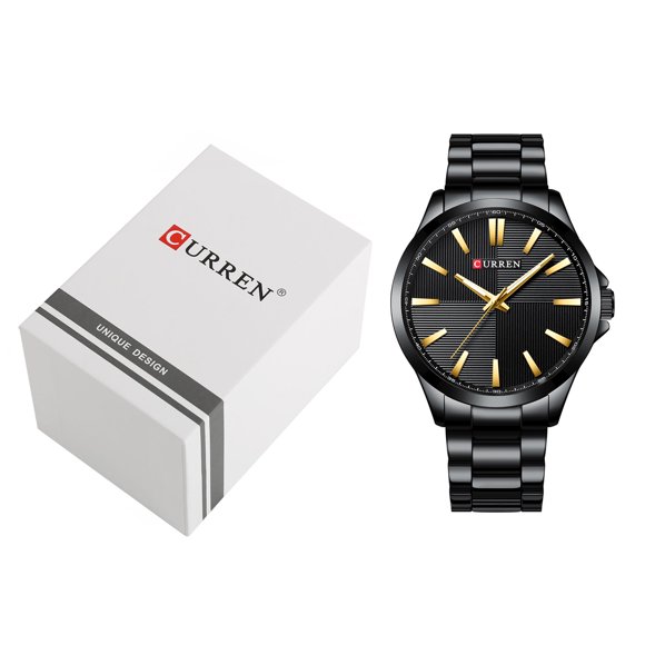 CURREN CURREN 8322 Men's Stainless Steel Quartz Watch with Black Dial and Water-Resistant Design (Includes Gift Box)