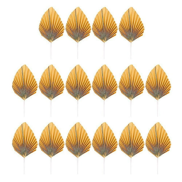 16pcs Folding Fan Cake Topper Anniversary Cake Decor Decorative Leaf Toppers
