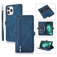 thumbnail image 1 of SaniMore iPhone 14 Pro Business Case (6.1" 2022), Zipper Wallet + Magnetic Clasp + Card Slots + Flip Kickstand + Wrist/Crossbody Strap [Shockproof Anti-fall] Full-body Protective Shell, Blue, 1 of 10