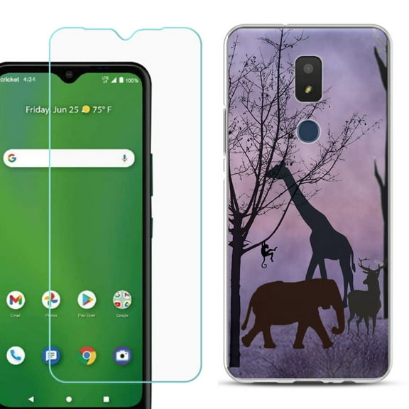 Slim-Fit TPU Fashion Phone Case for Cricket Icon 3, with Tempered Glass Screen Protector, by OneToughShield ® - Twilight Safari