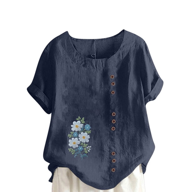 Túnica de Manga Corta Tops para las Mujeres Océano Pescado Impreso Blusa, Ropa Casual Ver Botón Arriba Camiseta
