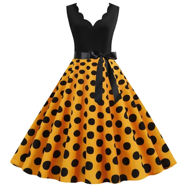 WILLBEST Vestidos Casuales para Mujer Fiesta Mujeres Vintage Verano Estampado de Puntos sin Mangas Casual Vestido de Fiesta de Noche y Graduación Extra Grande