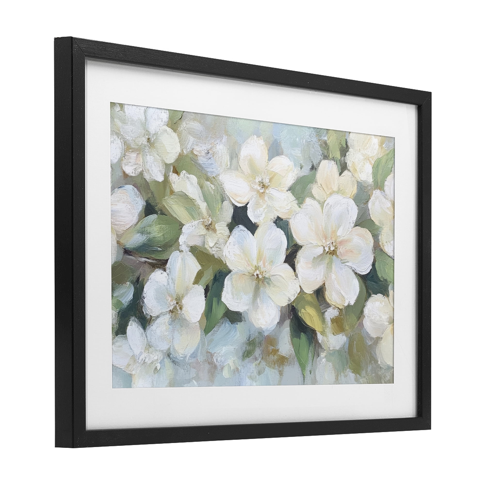 Stupell Industries Painted White Flowers in Leaves Black Framed Print Under Glass, design by Petal Prints Design