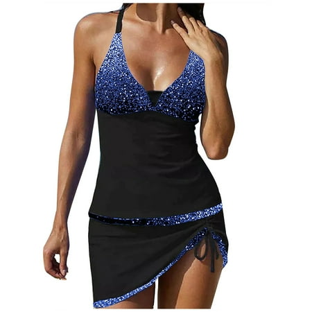 

Women s Swimwear Tankini 2 Piece Normal Swimsuit High Waisted Green White Blue Golden Black Padded V Wire Bathing Suits Sports Vacation / Strap / New / Padded Bras / Swim Tights for Women 2x Blue XL