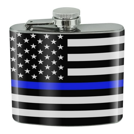 Thin Blue Line American Flag Stainless Steel 5oz Hip Drink Kidney