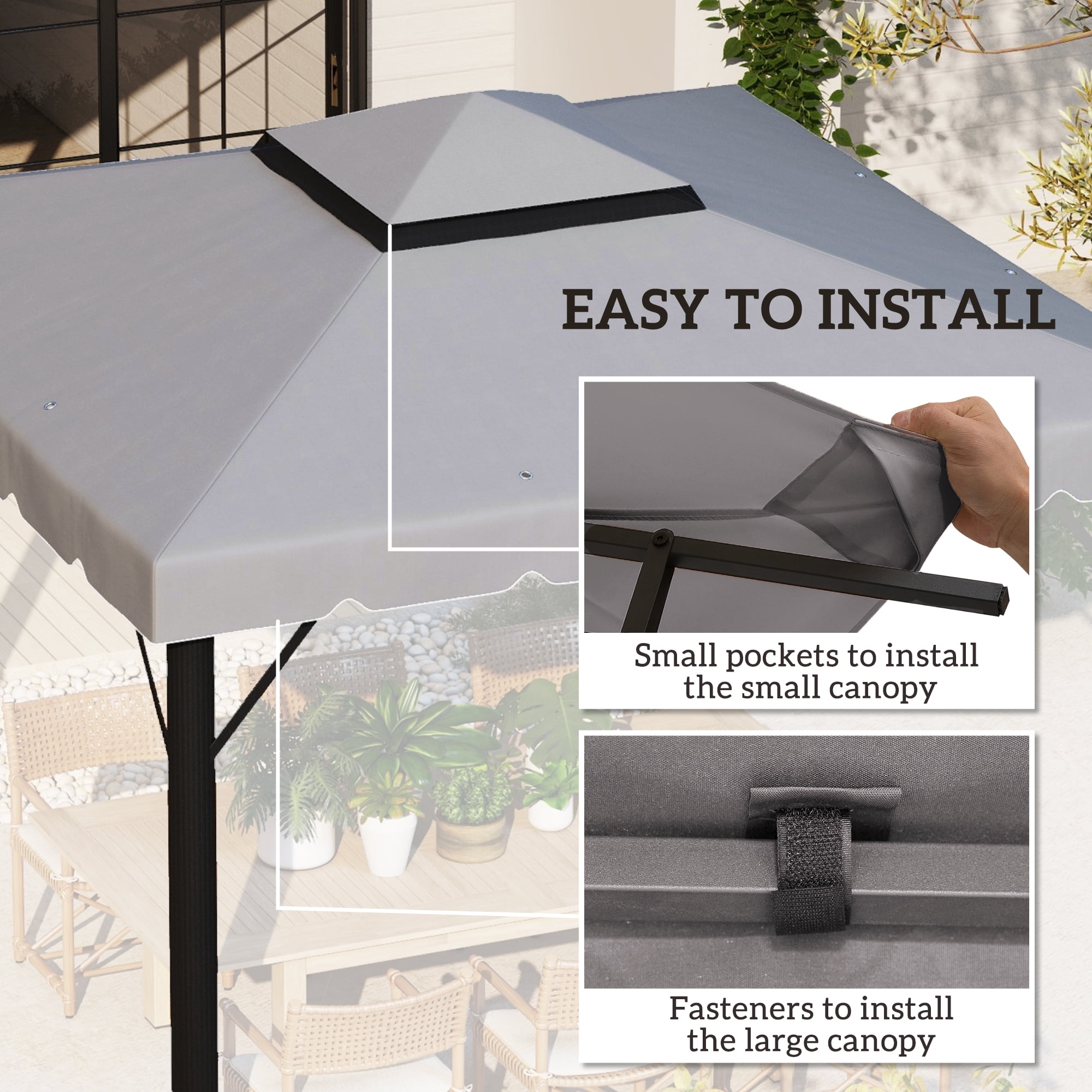 Outsunny 10' x 10' Gazebo Replacement Canopy, Double Roof Gazebo Top Cover (TOP ONLY), Light Gray