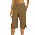 thumbnail image 5 of Bermuda Shorts For Women Linen Shorts Knee Length Elastic Waist Long Shorts Casual Summer Shorts Petite Capri Pants Dressy Beach Comfy Pull On Shorts With Pockets Brown XL, 5 of 6