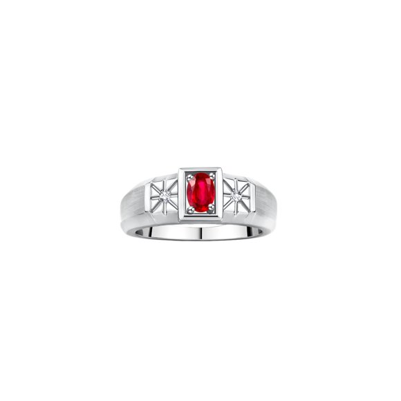 RYLOS Men's Rings Sterling Silver Classic 6X4MM Oval Gemstone & Diamond Ring Ruby July Birthstone Rings For Men, Silver Rings, Size 12