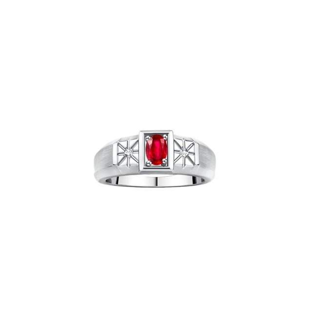RYLOS Men's Rings Sterling Silver Classic 6X4MM Oval Gemstone & Diamond Ring Ruby July Birthstone Rings For Men, Silver Rings, Size 10