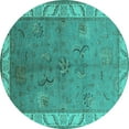 thumbnail image 1 of Ahgly Company Indoor Round Oriental Turquoise Blue Traditional Area Rugs, 7' Round, 1 of 4