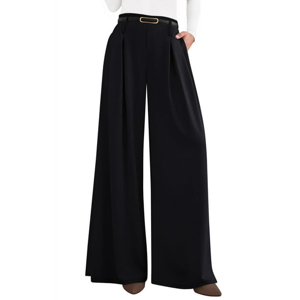 Pantalones PRETTYGARDEN 2025 de tiro alto, pierna ancha, negro XXL