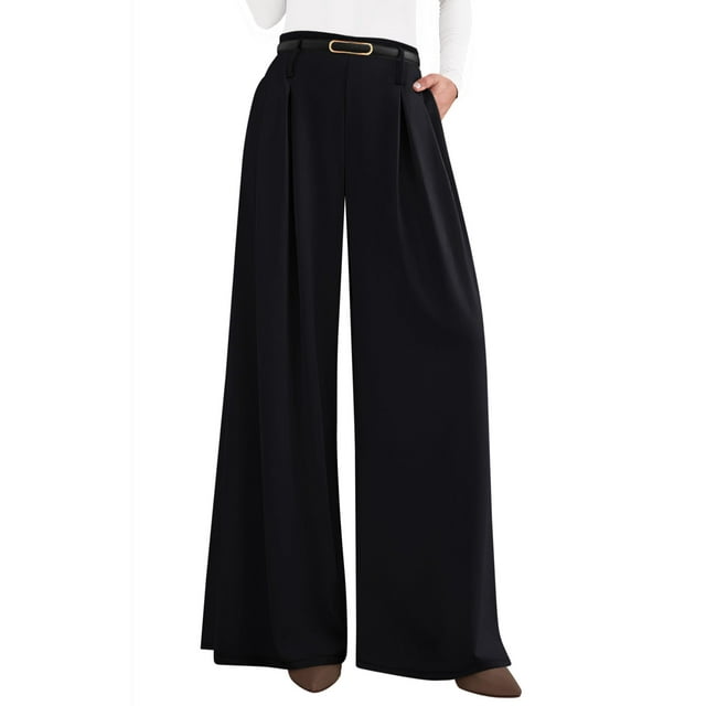 Pantalones PRETTYGARDEN 2025 de tiro alto, pierna ancha, negro XL