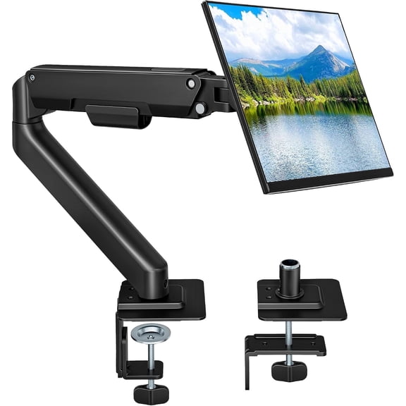 Pegzone Single Monitor Arm for 17–32 inch Monitors, Gas Spring Desk Monitor Mount with Mounting Hardware, Holds up to 19.8 lbs