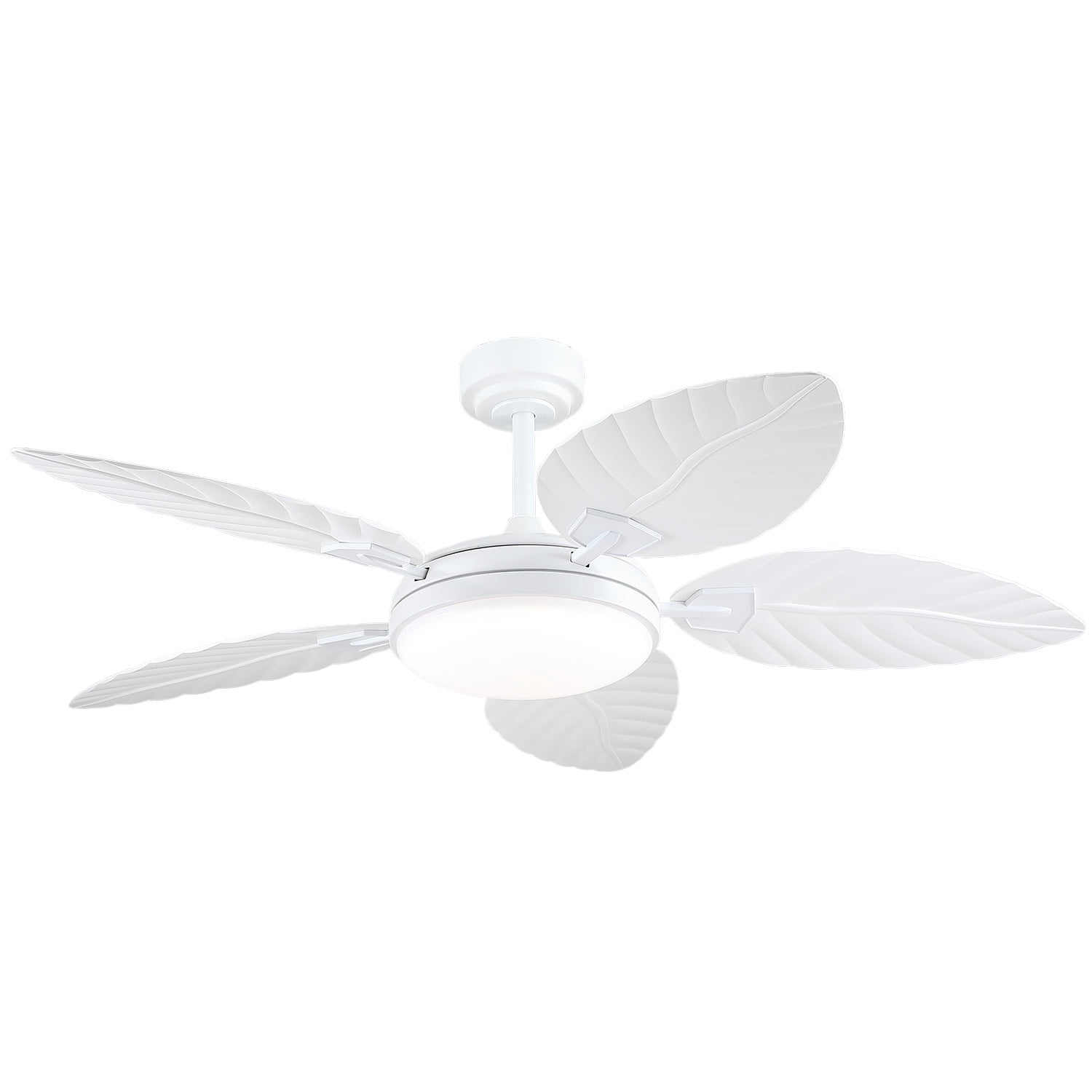 Kviflon 52" Tropical Ceiling Fan with LED Lights & Remote, Outdoor Palm Leaf Fan for Patios, Porch, Bedroom, Dimmable 6 Speeds, Reversible DC Motor, Smart App Control - White