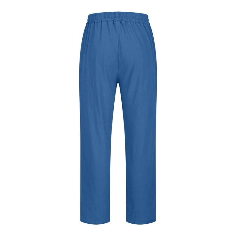 Aueoeo Men's Cotton Linen Elastic Waist Pants Breathable Comfort Soft Beach  Pants Casual Straight Leg Trousers