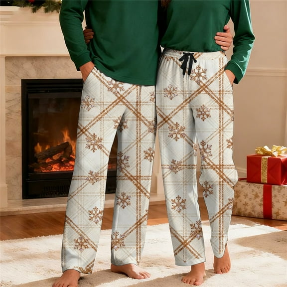 Fewfanhot Men's Plaid Pajama Pants - Casual Print Loose Fit Elastic Waist Lounge Pants with Pockets for Home Wear