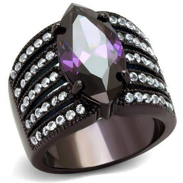 IP Brun Foncé (Café IP) Anneau en Acier Inoxydable avec AAA Grade CZ en Améthyste pour les Femmes Améthyste Style de Couleur Pierre TK1752DC Taille 9