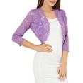 thumbnail image 4 of MODA NOVA Juniors Casual 3/4 Sleeve Sheer Lace Floral Open Front Shrug Top, 4 of 6