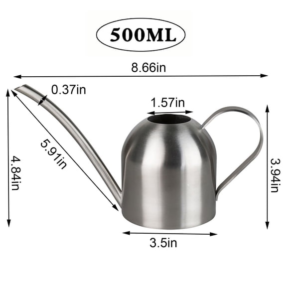 FEOLGEHLY 500ML Sliver Watering Can for Indoor Plants, Garden Tools for Home Decor, Long Spout Watering Can for House Plants, Stainless Steel Small Watering Can Precise Pour for Plant Pots, Cleaning