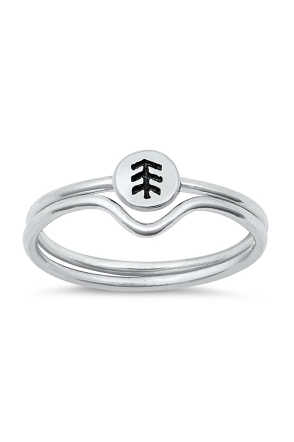 Oxidized Sterling Silver Pine Tree Double Band Ring Size 4