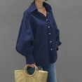 thumbnail image 5 of Womens Solid Color Casual Shirt Long Sleeve Lapel Button Blouse Loose Top Turn Down Collar Blue XXXL, 5 of 6
