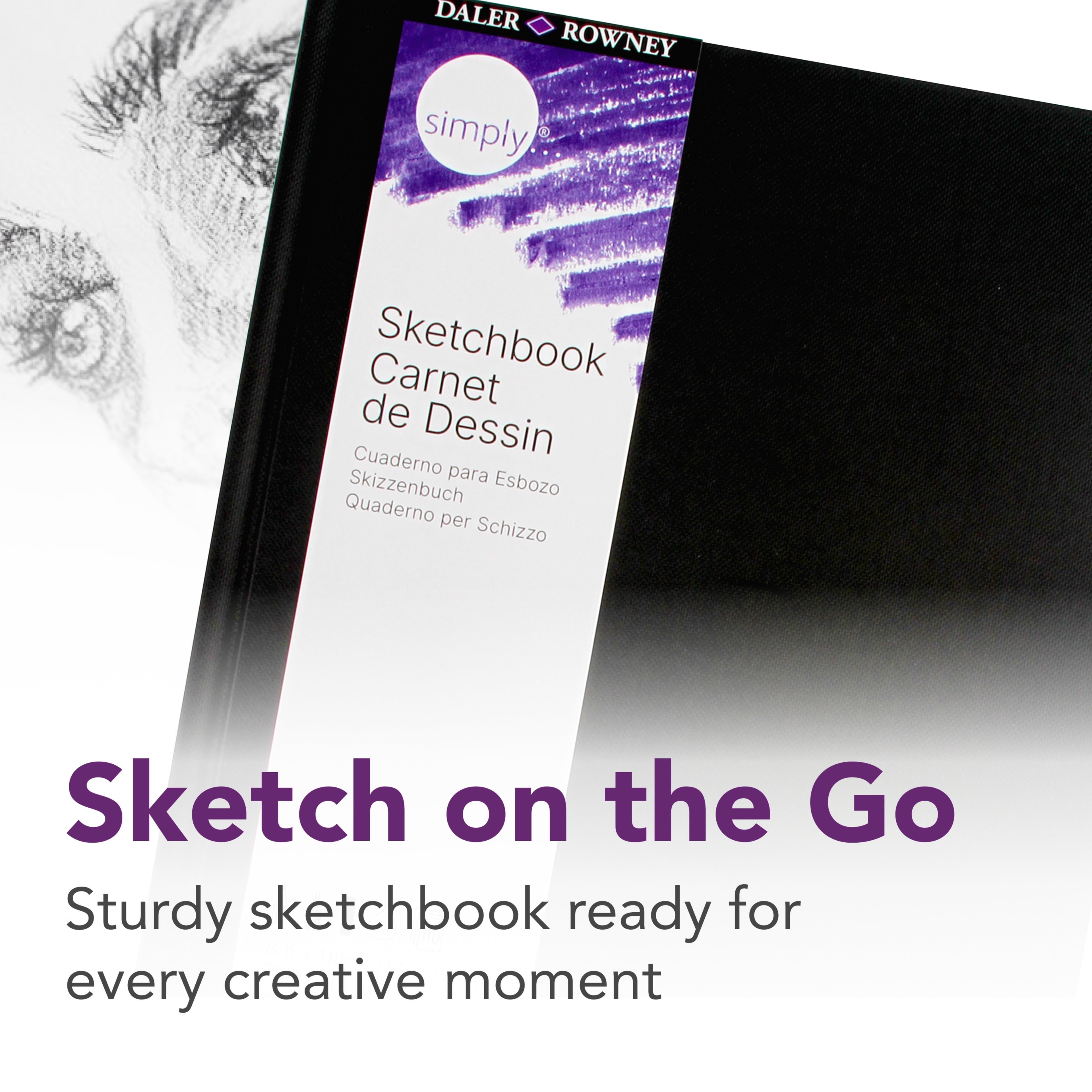 (3 pack) Daler-Rowney Simply... Sketchbook, Soft White Pages, (65lb/100g), Black Hardcover Binding, 110 Sheet, 8.5" x 11"
