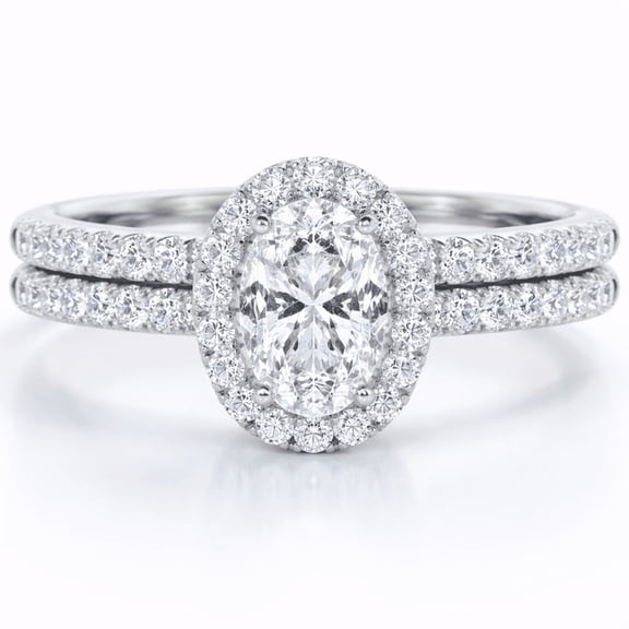 Jewelerix Oval Cut Moissanite Engagement Ring with Halo, Double Diamond Pave Band, White Gold Vermeil, Proposal Gift for Her