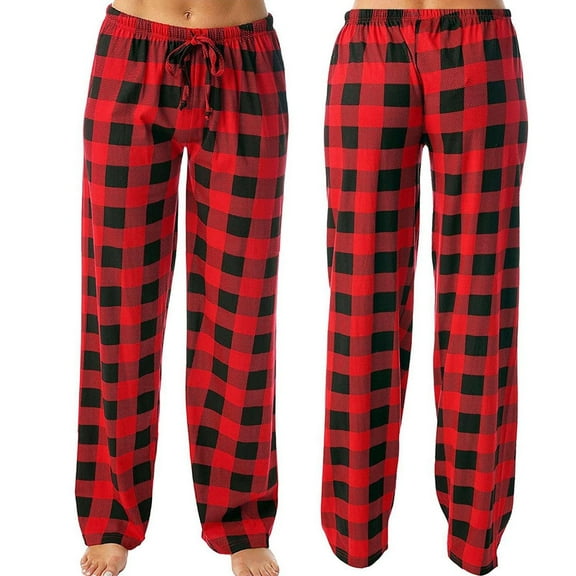 Red Women's Plus Size Pants, Ladies Casual Pants Plaid Printed Pajama Pants Elastic Rope Pants,Women's Plus Size Pants M