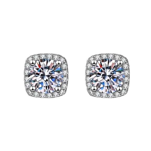 Luna Valley 1 Carat 18k White Gold Plated Silver, Halo Stud Earrings ,Round Cut Moissanite Earrings|Gift for Her and Mom