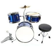 13" 3 Piece Complete Junior Drum Set Cymbal Child Kids Kit w/ Stool Sticks Blue
