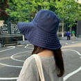 thumbnail image 5 of SikaFu Double-Sided Solid Color Stripe Women Bucket Hats Summer Anti-UV Sun Visor Wide Brim Sun Hats Outdoor Beach Travel Panama Cap, 5 of 6