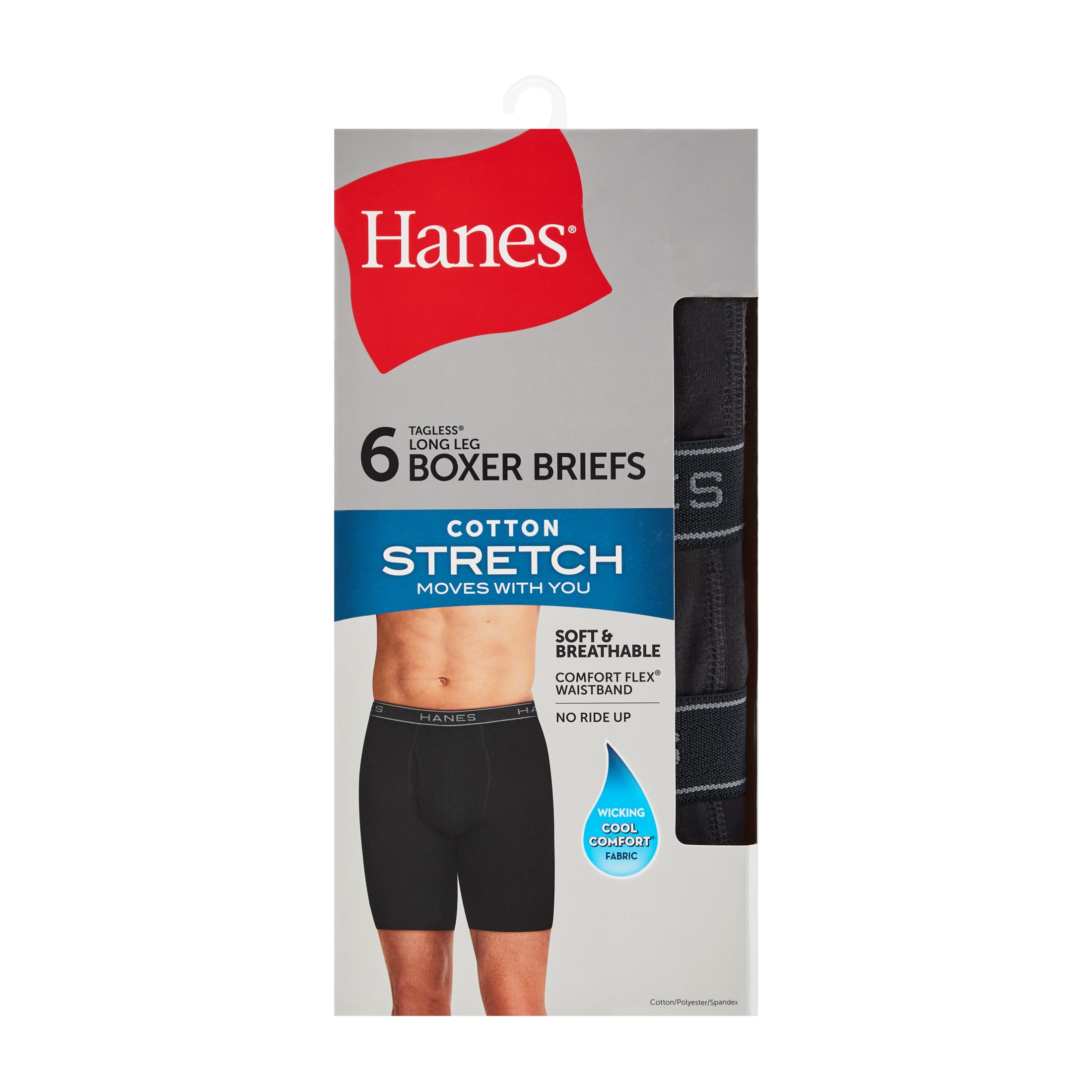 Hanes Men's Long Leg Boxer Brief Underwear Pack, Cotton Stretch, 6-Pack