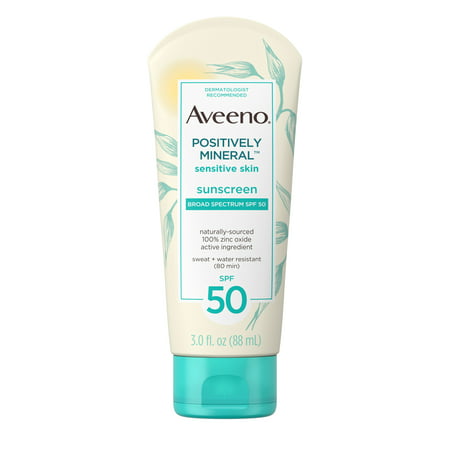 Aveeno Positively Mineral Sensitive Sunscreen Lotion SPF 50, 3 fl. (Best Sunscreen Lotion For Face)