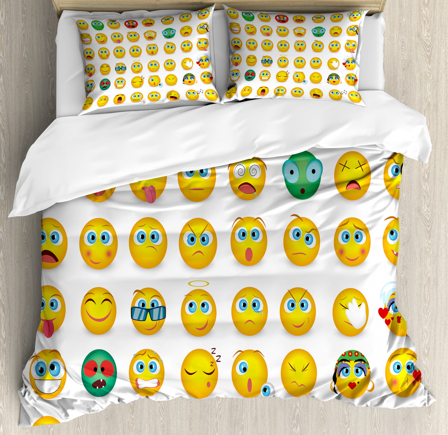 Emoji Icon Bag Bedding Set Colorful Bed Cover Sheet Queen Size Kids Teen Bedroom 