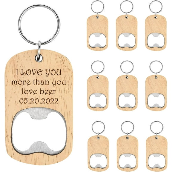 10pcs Wooden Keychain Bottle Opener Blanks Wood Engraving Bulk Key Chain Beer Soda Beverage Opener Unfinished Key Tag For Party Favors Diy Present Craft Supplies
