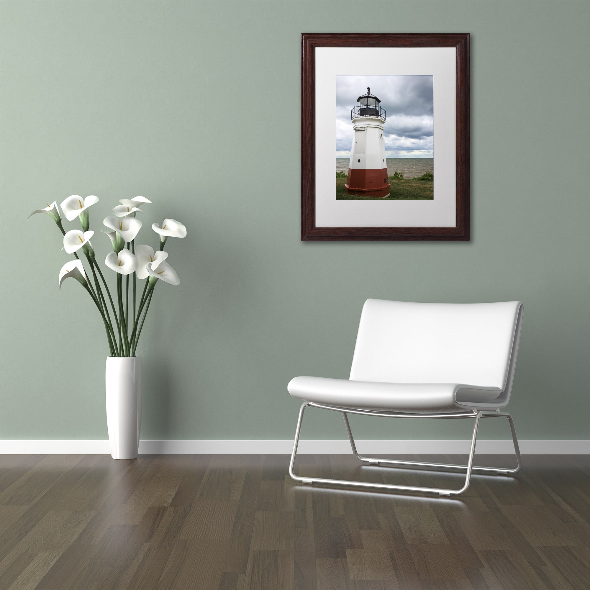 Trademark Fine Art "Vermillion Ohio Lighthouse" Canvas Art by Kurt Shaffer, White Matte, Wood Frame