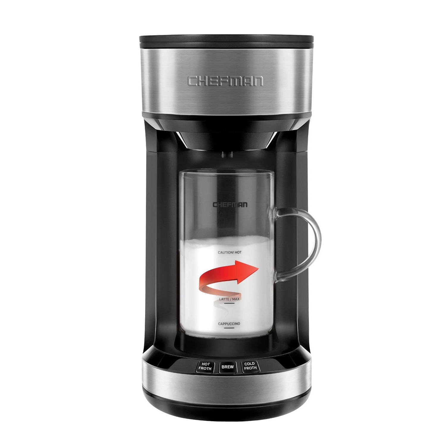 Chefman Froth + Brew Coffee Maker, K-Cup Pods & Grounds, Compact 20 oz, Mug & Filter Included