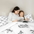 thumbnail image 4 of jejeloiu Cartoon Graffiti Airplane 7 Pieces Bedding Comforter Set,Retro Flying Aircraft Theme Full Bedding Set,White Gray Fitted Sheet Flat Sheet For Kids,Breathable Home Decor Reversible, 4 of 8