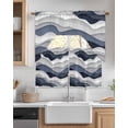 thumbnail image 2 of Navy Blue Ombre Swag Valance and Tier Curtains 24'' Length Set, Modern Geometric Moire Abstract Art Light Filtering Kitchen Curtains, Tier Curtain Valances for Bathroom/Living Room/Bedroom/Café, 2 of 6