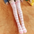 thumbnail image 2 of IWRICH Women's Thigh High Fuzzy Socks Cute over the Knee Stockings Winter Warm Stripe Leg Warmers I, 2 of 3