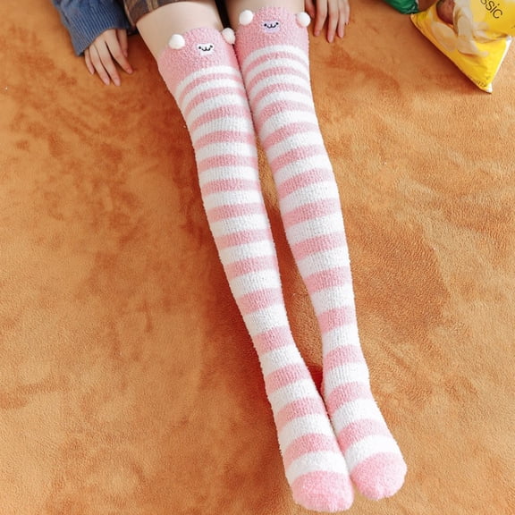 Harpily Womens Thigh High Stocking Christmas Halloween Themed With Cute Stripes Patten Novelty Socks for Colorful Holiday Gifts