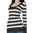 thumbnail image 2 of Liacowi Women Juniors Sweater Stripe Long Sleeve Pullover Slim FitJumpers Tops Loose Knitwear for Teen, 2 of 6