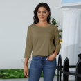thumbnail image 5 of DENGDENG Womens Blouses 3/4 Sleeve Shirts Polyester Loose Tunic Tops Crew Neck Elbow Basic Tees Summer Casual Blouses Three Quarter Length Pullover Top Trendy Shirts with Pocket Khaki 3XL, 5 of 9