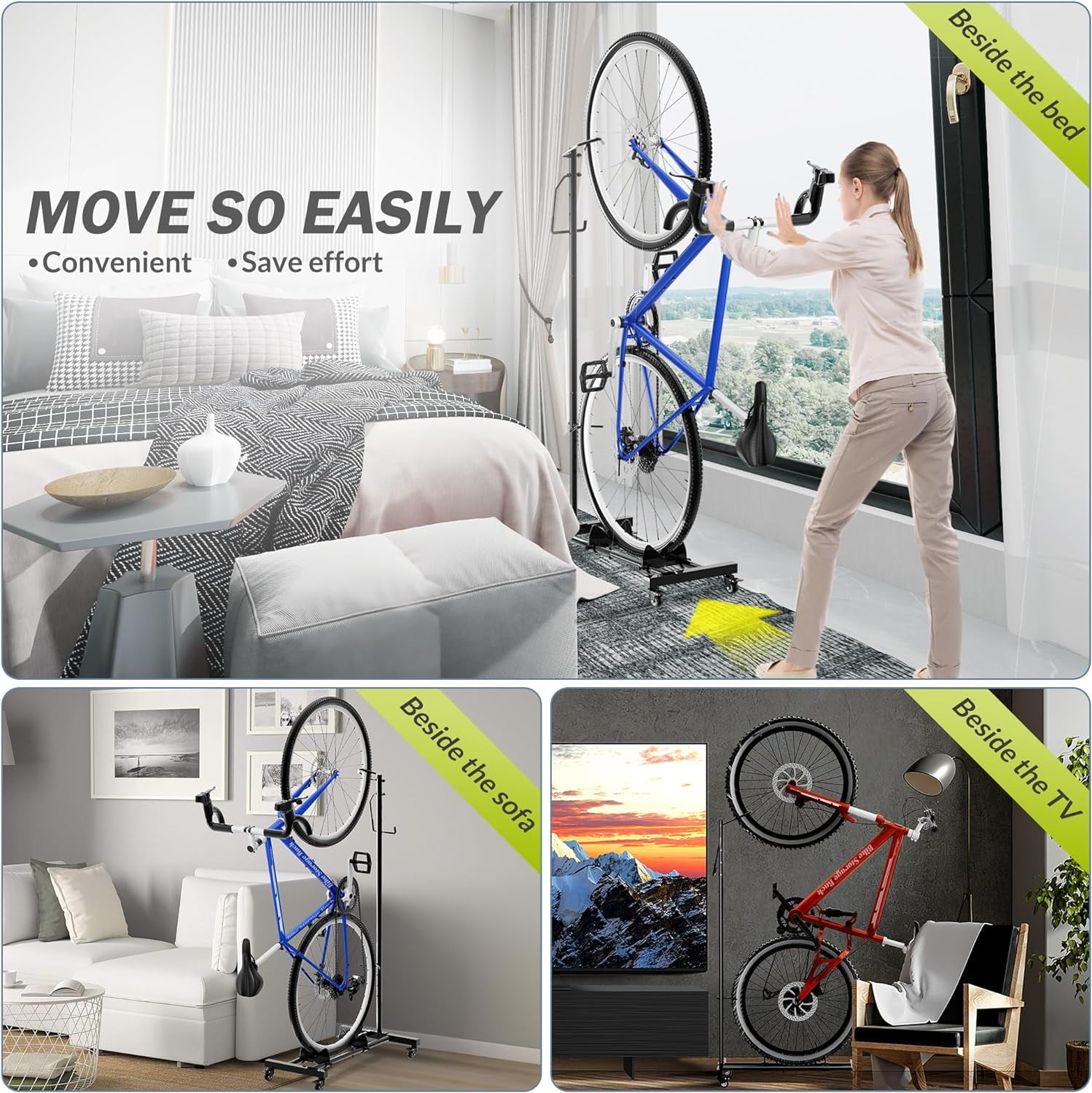 Sttoraboks Upright Bike Stand Vertical Horizontal Adjustable Height Bike Storage Rack for Apartment Bicycle Floor Parking Rack for MTB Road Bikes