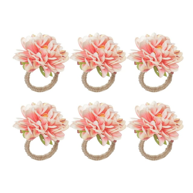 6 anillos de servilleta con forma de flor para servilletas, manualidades para bodas, centros de mesa de San Valentín y decoración de Acción de Gracias. Rosa