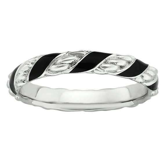 Sterling Silver Polished Black Enameled Ring
