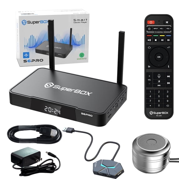 (Latest) 2025 S6PRO SuperBox,2025 Pack,with 4 Gifts,Dual Band WiFi,2T2R,Bluetooth 5.2,With Voice Remote Control,Easy Setup Guide,Phone Support,Authorized Smart Bundle Box for TV